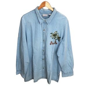 Vintage Blair Buttoned Denim Shirt Embroidery 100% Cotton Womens Size 2XL.